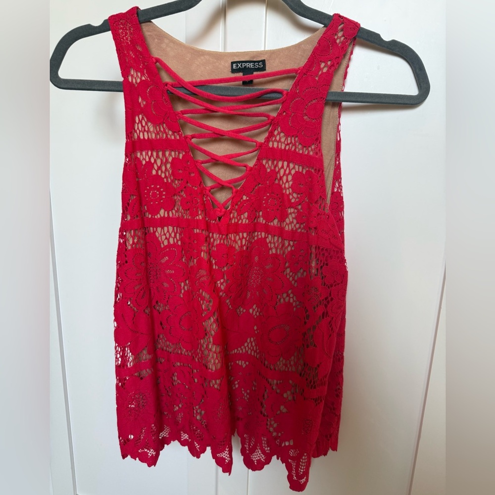 Express Red Lace Tank Top